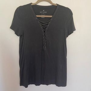 Gray Lace-Up Tee